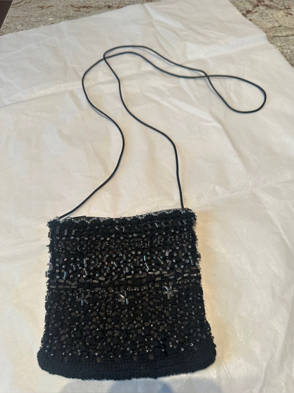 Handmade Black Beaded Crossbody Bag